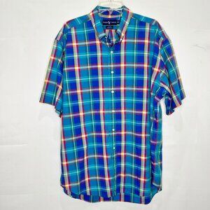 Ralph Lauren Men’s Shirt sz XL Blake Blue Turquoise Yellow Red White Plaid Pony
